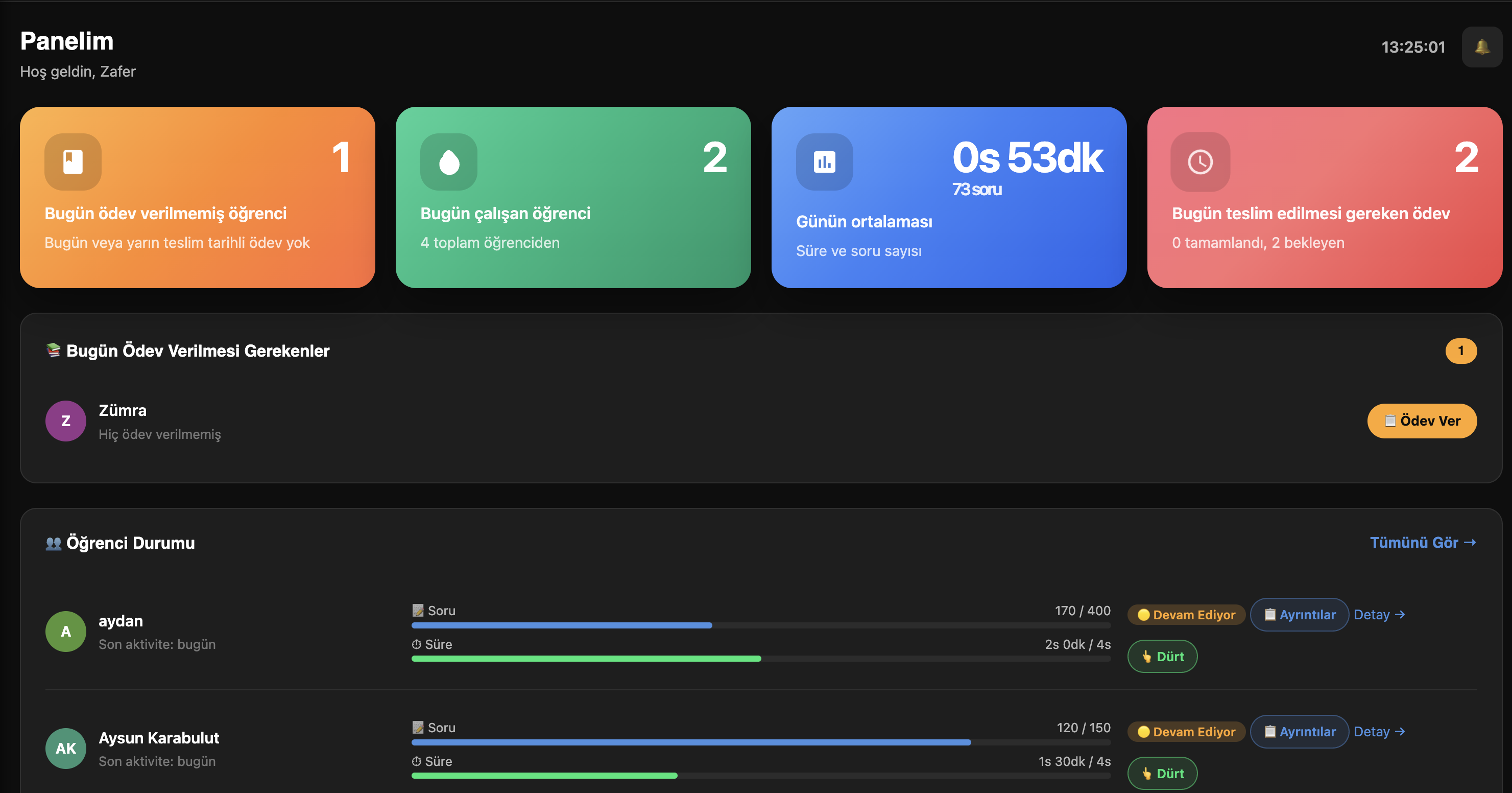 Öğretmen Dashboard